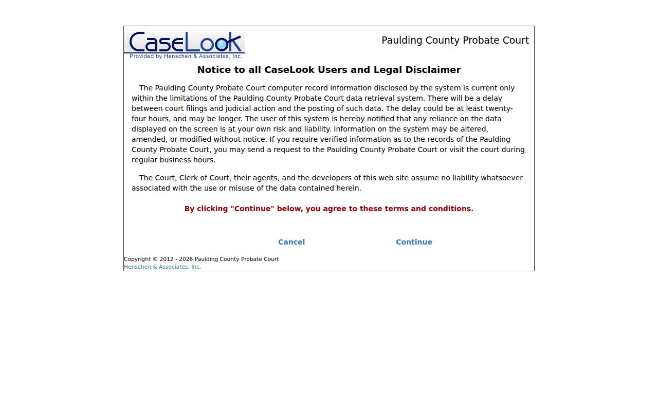 Paulding County docket search Probate Court CaseLook entry