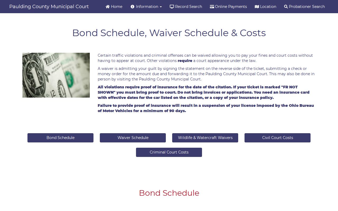 Paulding County civil docket Municipal Court fee schedule