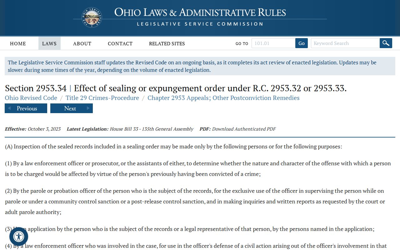 Paulding County criminal docket Ohio sealing access statute