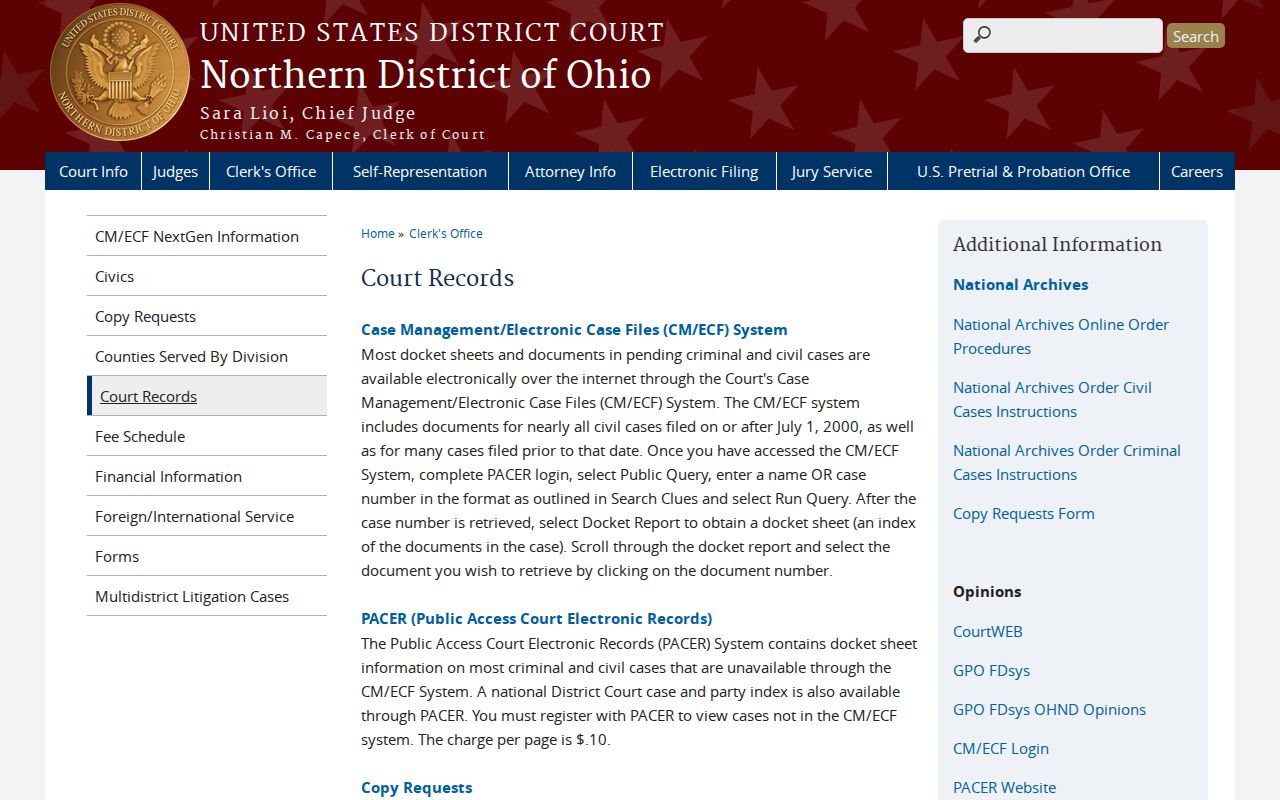 Grover Hill court records context from the Northern District of Ohio court-record access page