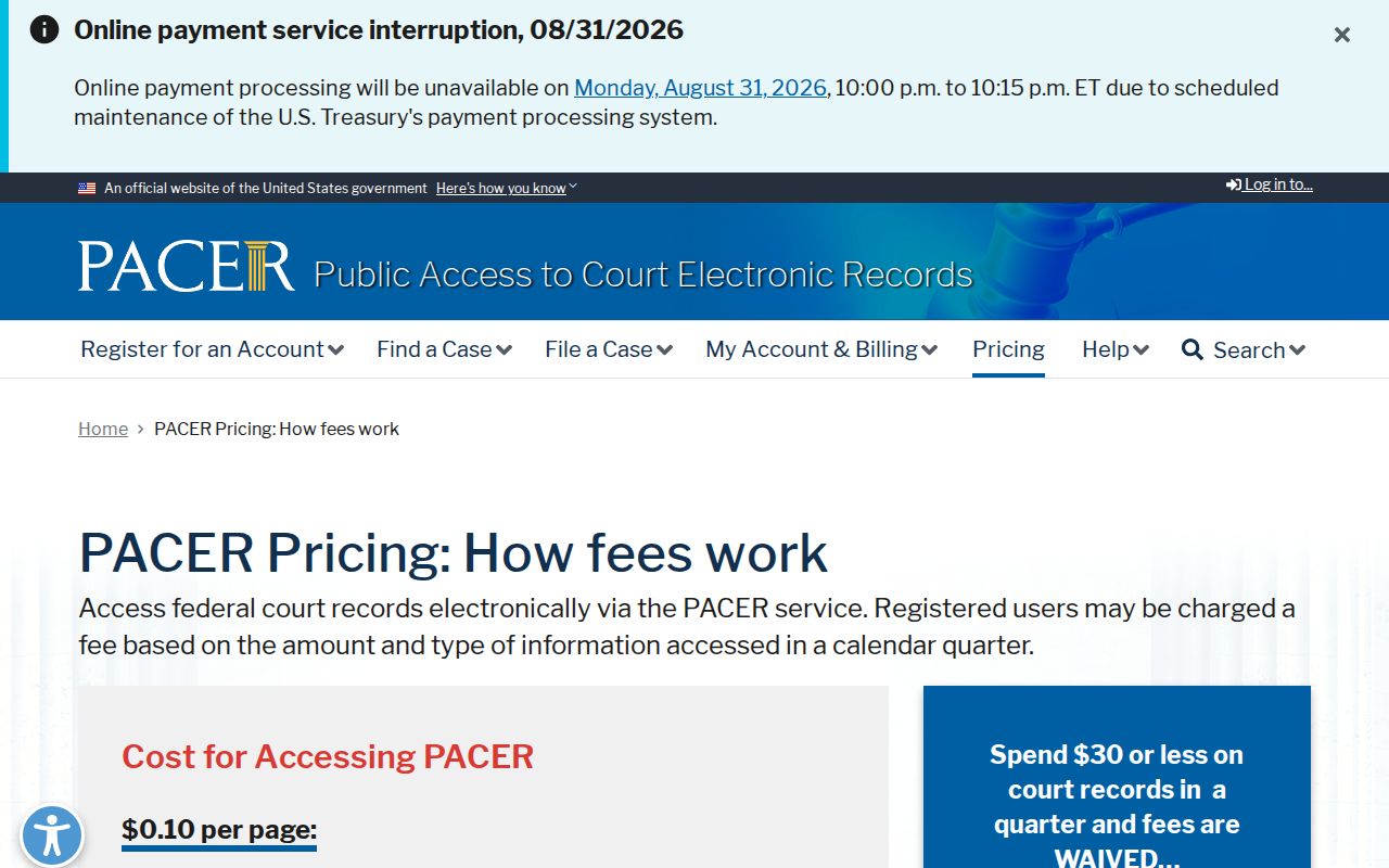 Grover Hill court records context from PACER pricing information