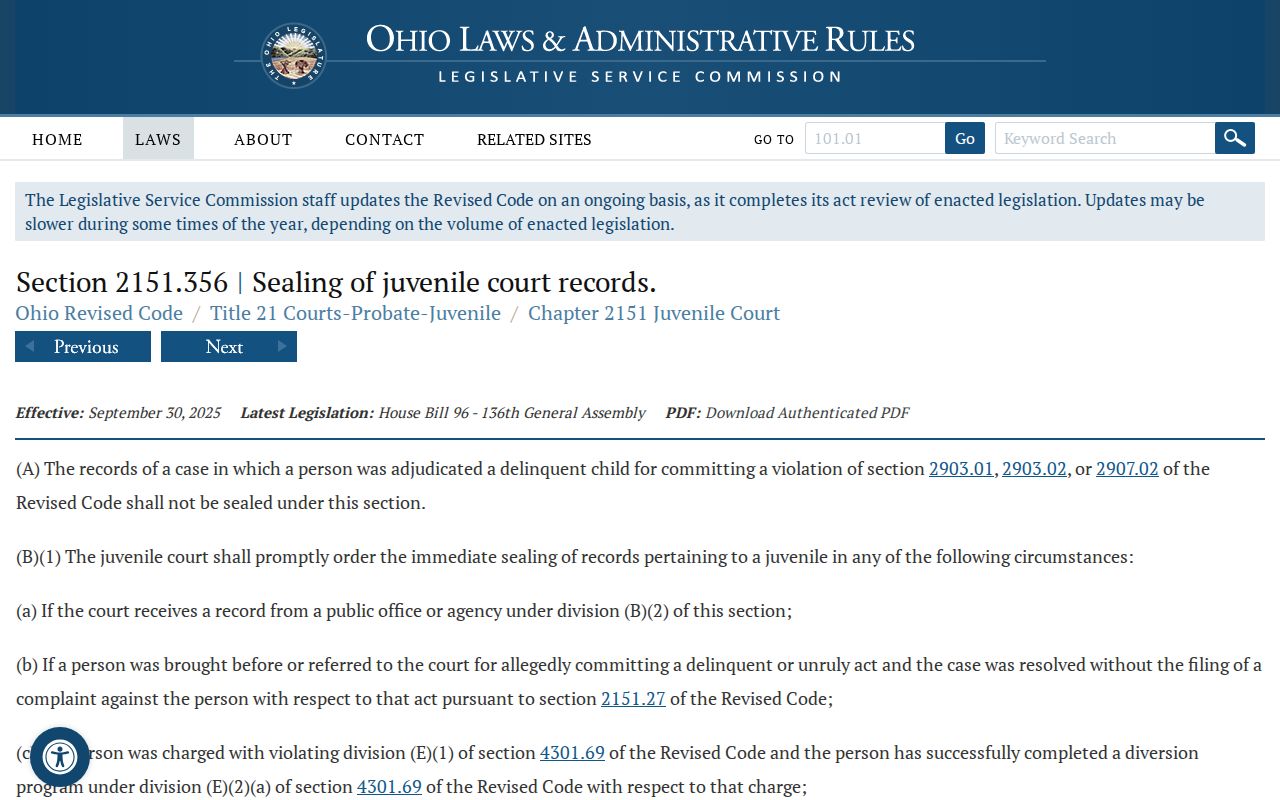 Oakwood court records context for Ohio juvenile record sealing
