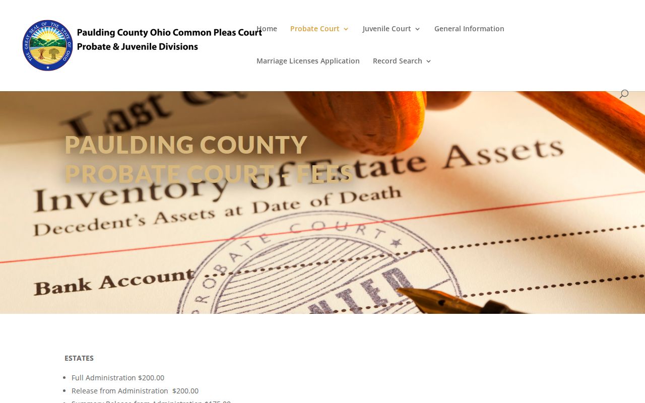Paulding court records context from the Probate Court fee schedule