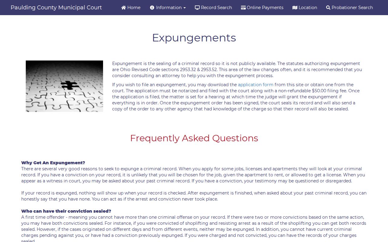 Payne court records context for Municipal Court expungement instructions