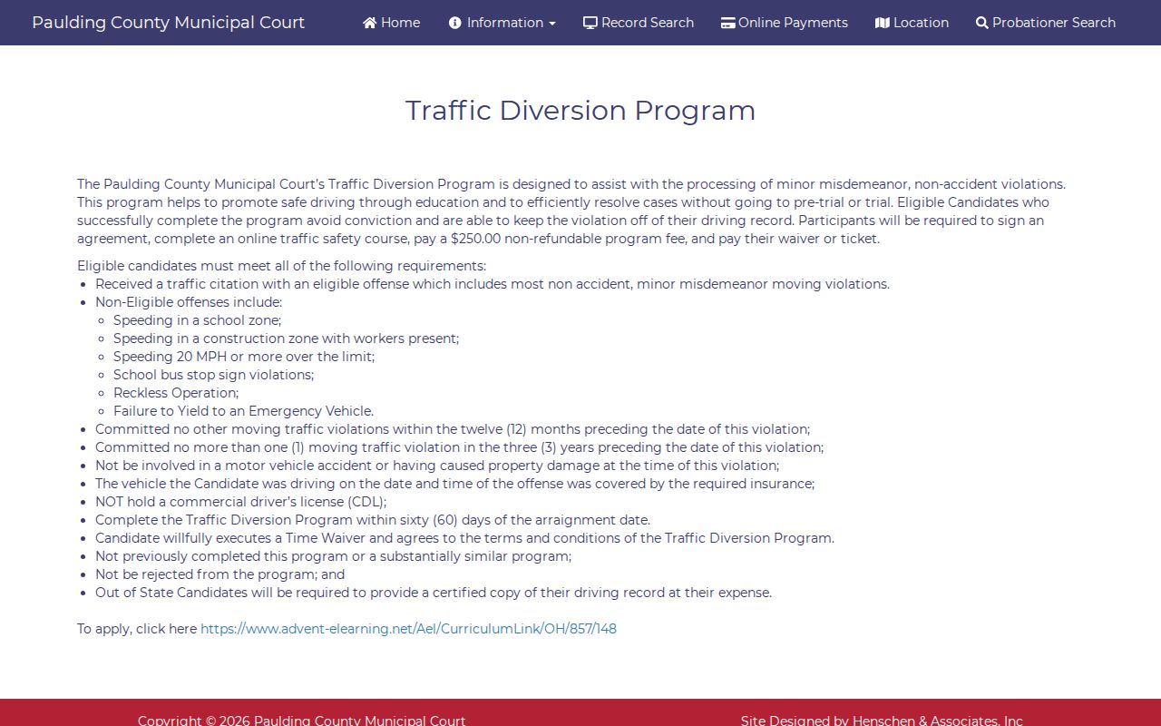 Paulding County traffic court diversion program information
