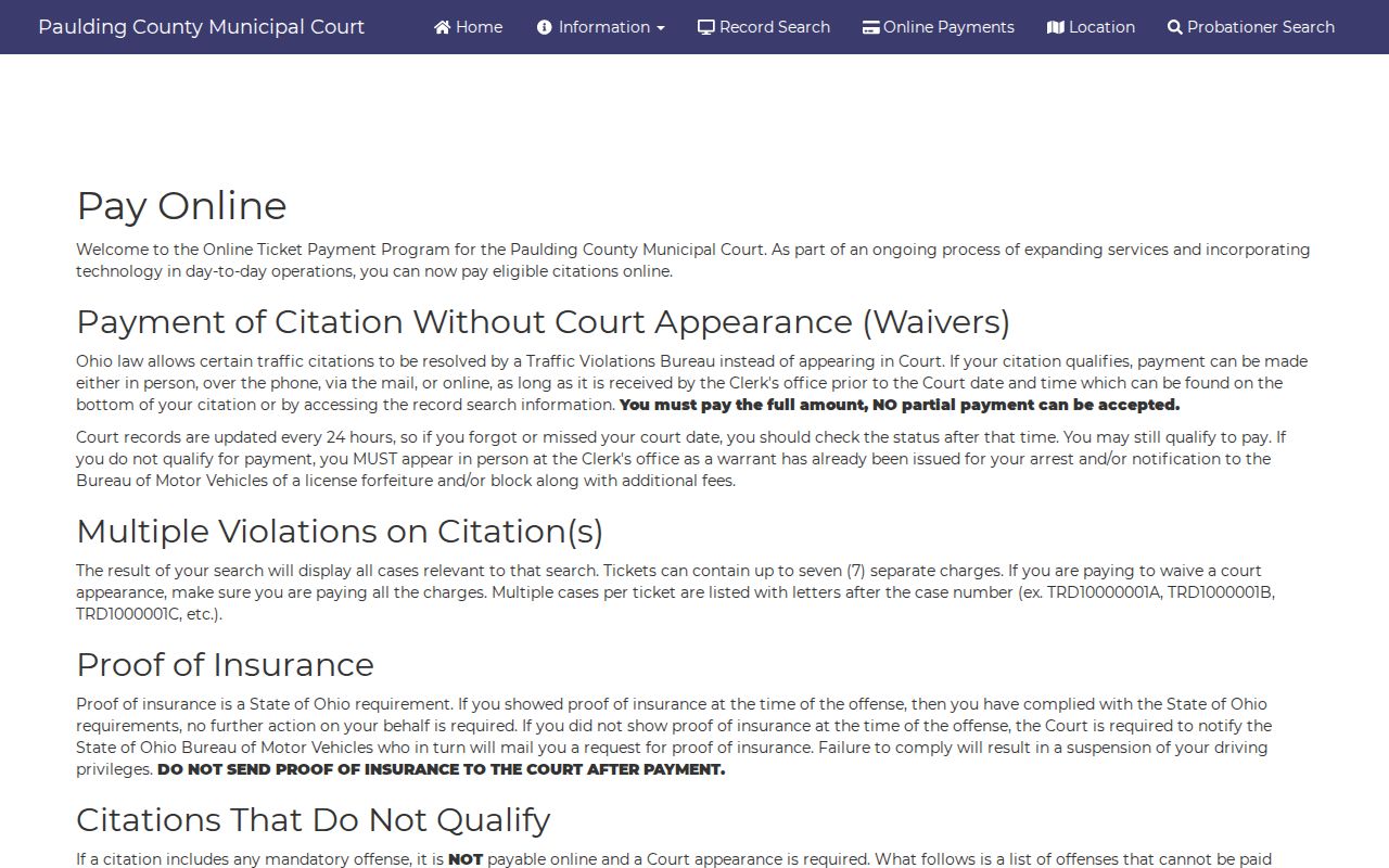 Paulding County traffic court payment instructions for eligible citations